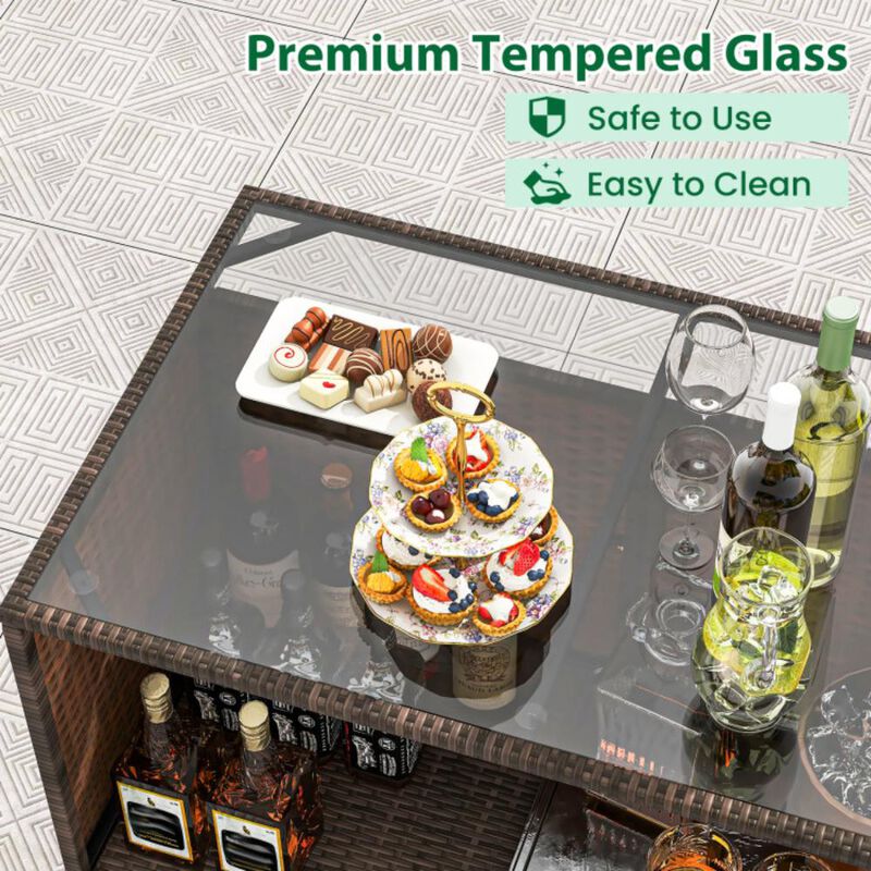 Hivvago 3 Pcs Patio Bar Set with Tempered Glass Tabletop