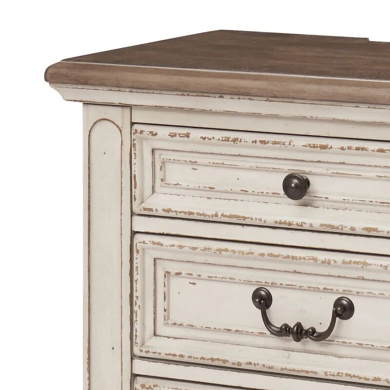 Beny 27 Inch Nightstand with 3 Drawers, Black Handles, White Wood Finish - Benzara