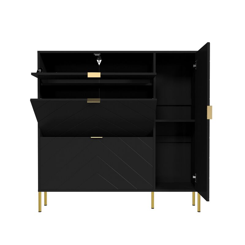 49.21 in. H Wood Shoe Storage Cabinet with Flip-Up Drawers Adjustable Shelf
