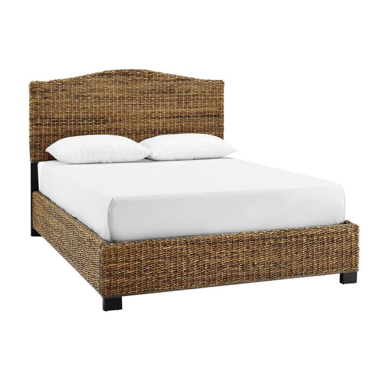 FurniFact Charming Queen Bed Frame with Arched Headboard and Natural Brown Finish