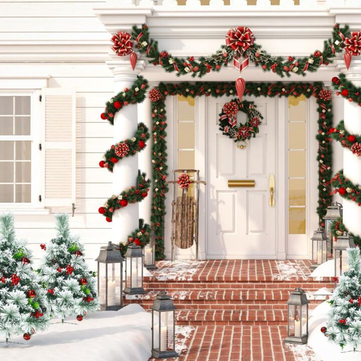 Hivvago 2 Feet Set of 2 Pre-lit Pathway Flocked Christmas Trees Battery Powered