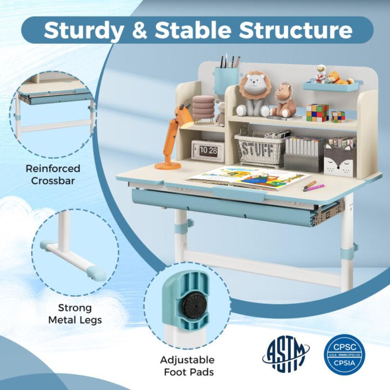 Hivvago Height Adjustable Kids Study Desk with Tilt Desktop for 3-12 Years Old