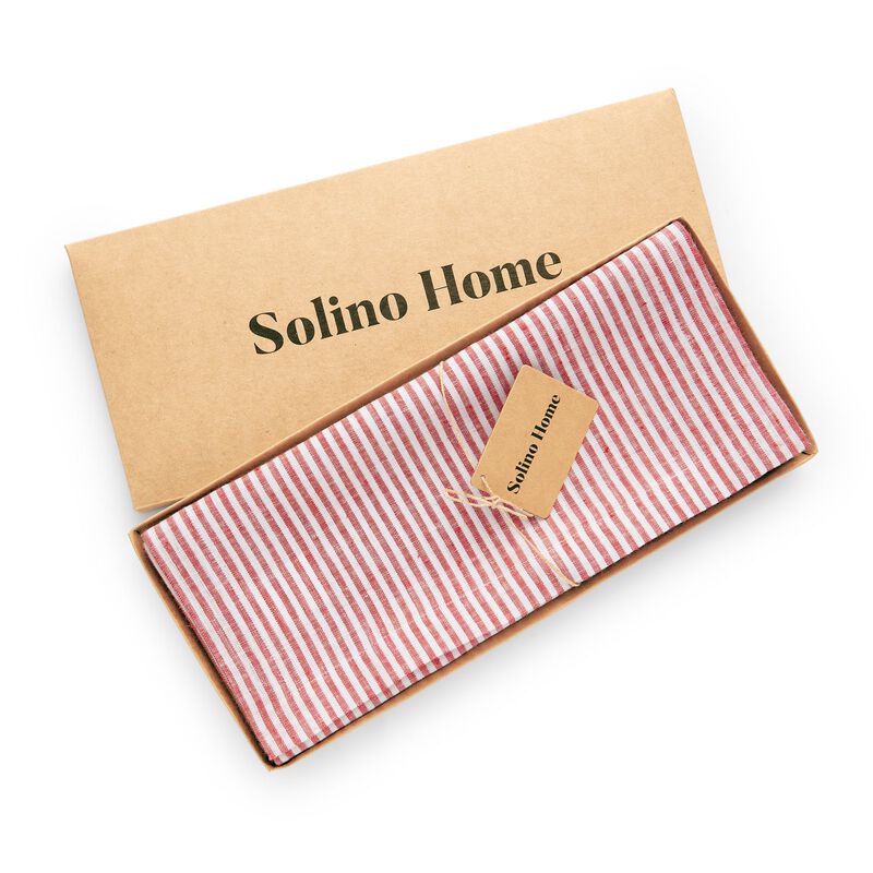 Solino Home 100% Pure Linen Table Runner 14 x 90 Inch | Narrow Stripe