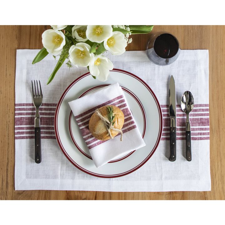 Solino Home 100% Pure Linen Striped Dinner Napkins 20 x 20 Inch Set of 4 | Farmhouse