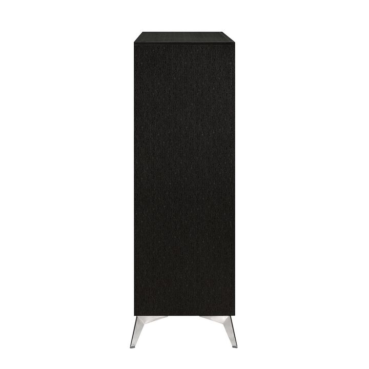 Sami 49 Inch Tall Dresser, 5 Drawers, Mirror Trim, Embossed Texture, Black - Benzara