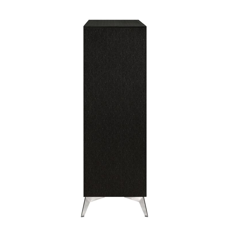 Sami 49 Inch Tall Dresser, 5 Drawers, Mirror Trim, Embossed Texture, Black - Benzara