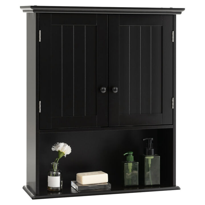 Costway Wall Mount Bathroom Cabinet Wooden Medicine Cabinet Storage Organizer Espresso