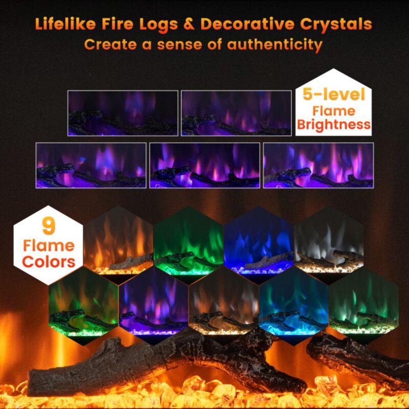 Hivvago Electric Fireplace in-Wall Recessed with Remote Control and Adjustable Color and Brightness