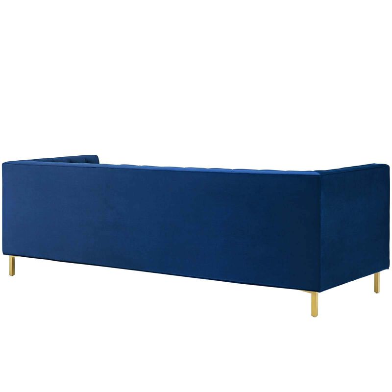 Modway Delight Tufted Button Performance Velvet Tuxedo Sofa with Gold Stainless Steel Legs in Navy