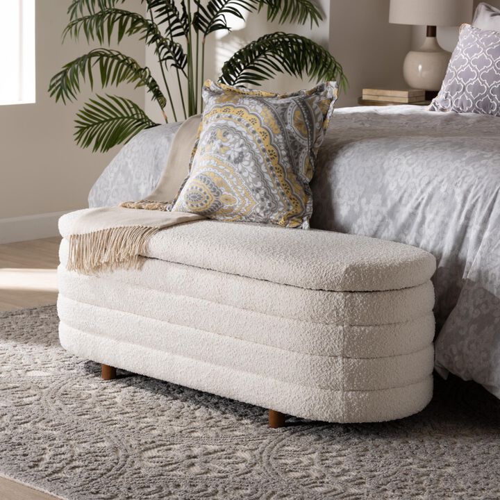 Baxton Studio Betiana Modern Cream Boucle Fabric Wood Storage Bench