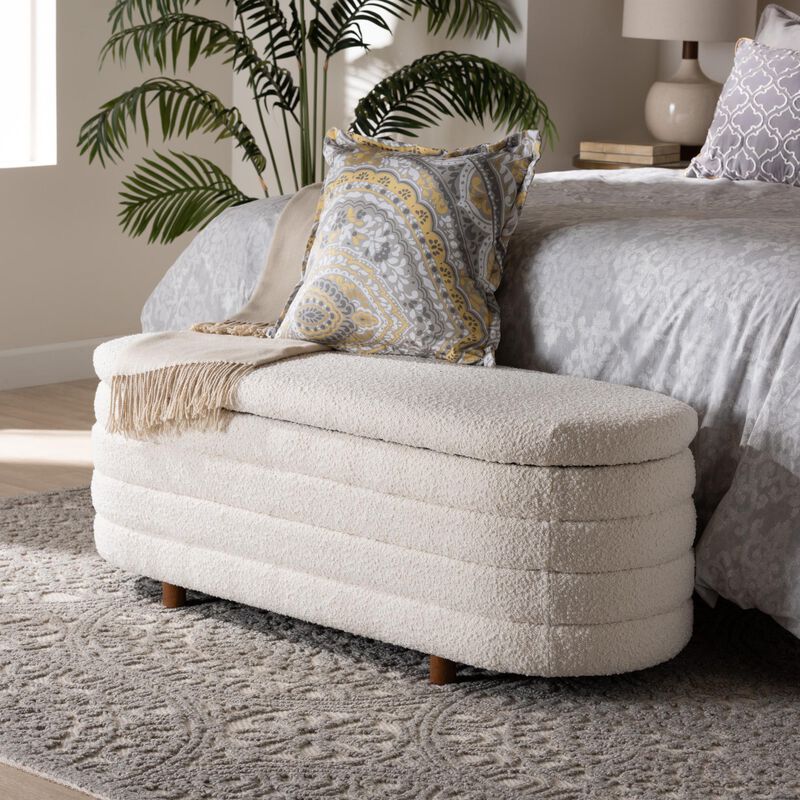 Baxton Studio Betiana Modern Cream Boucle Fabric Wood Storage Bench
