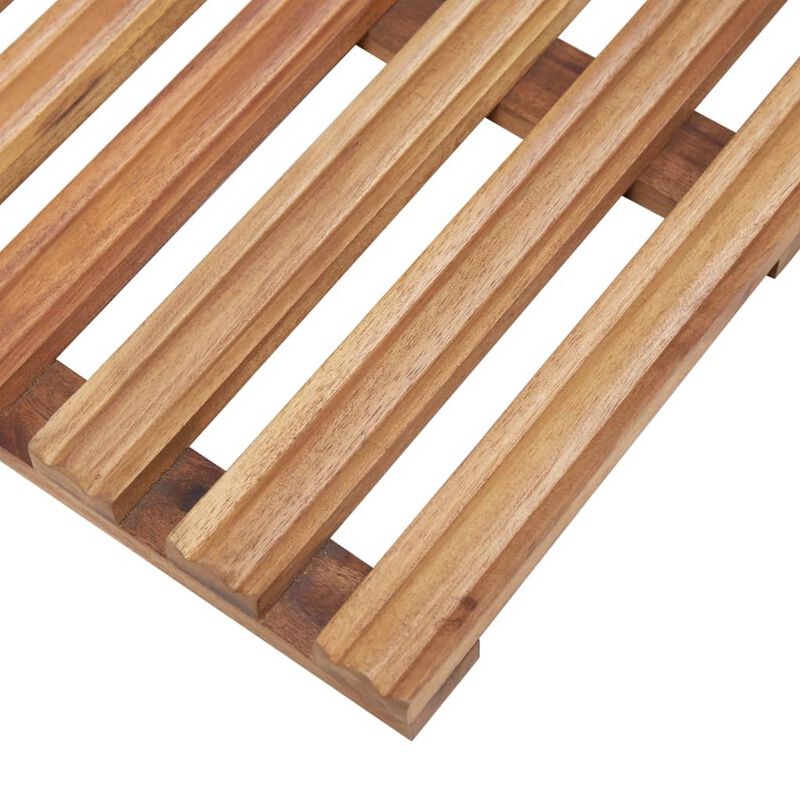 Bath Mats Set of 2, Brown Solid Acacia Wood, Slatted Design, 22x15  - Benzara