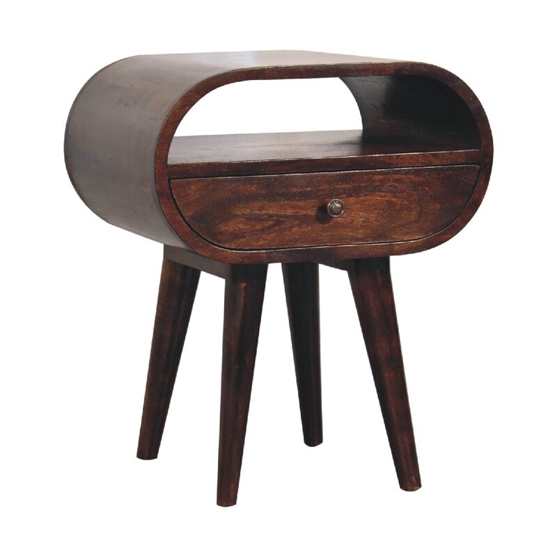 Light Walnut Circular Solid Wood 1 Drawer  Open Slot NightStand
