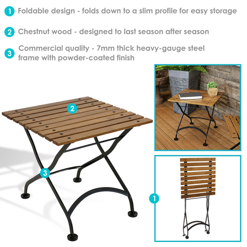 Sunnydaze Chestnut Wood Folding 20" Square Side Table