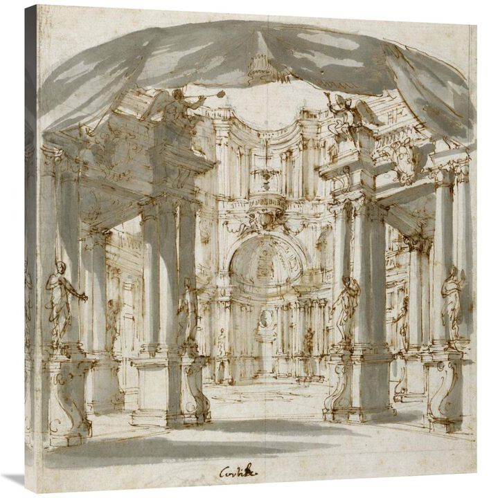 The Courtyard of a Palace: Project for a Stage, 1713-Canvas Art-33.84x36