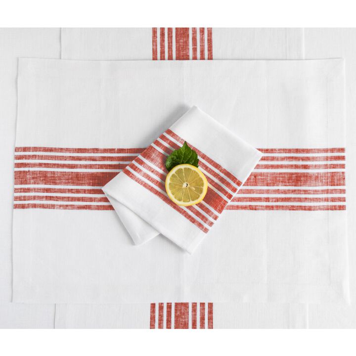 Solino Home 100% Pure Linen Stripe Placemats 14 x 19 Inch Set of 4 | Farmhouse
