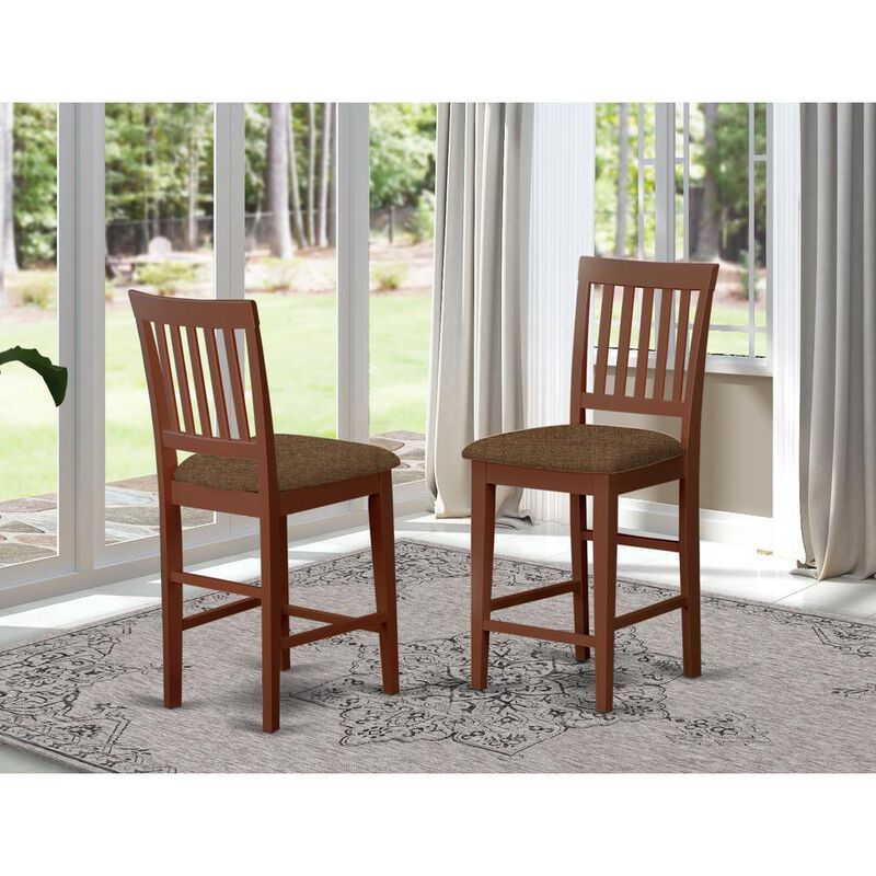 East West Furniture Vernon  Counter  Stools  with  Cushion  Seat  -  Mahogany  Finish,  Set  of  2