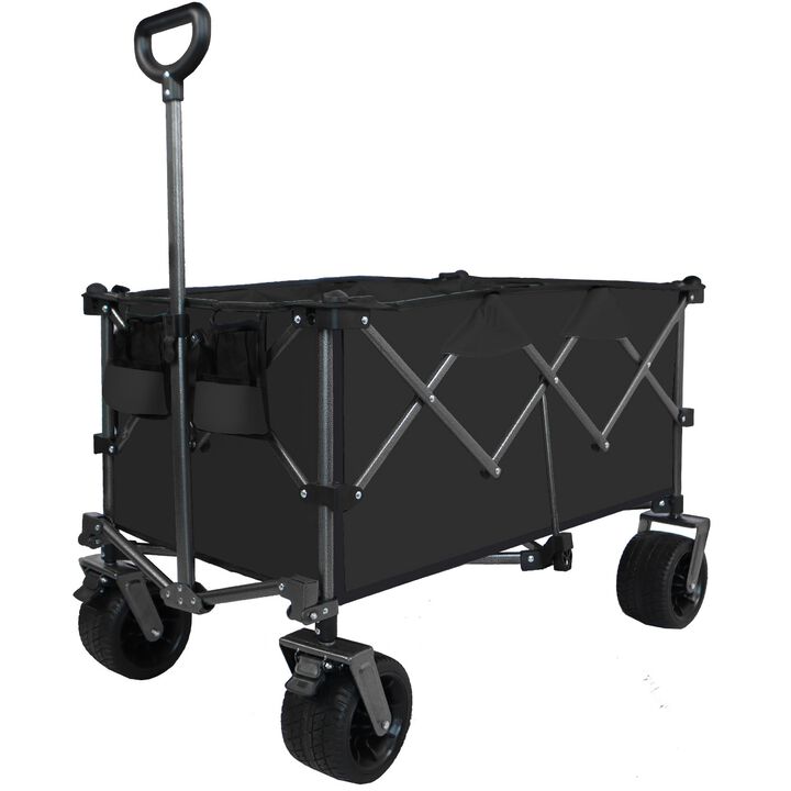 Collapsible Folding Wagon, Push Pull Foldable Beach Wagon Cart,Garden Cart