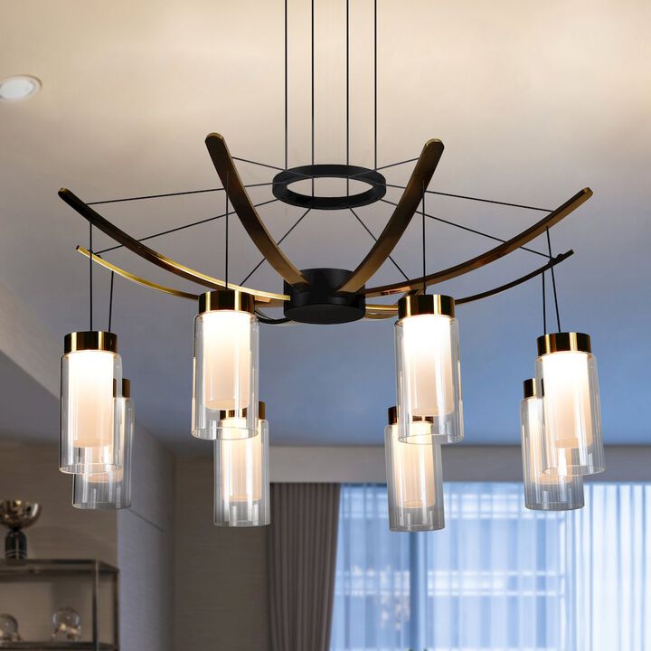 VONN Lighting Pendant Light Height Adjustable Integrated LED Chandelier 8 Glass Shades
