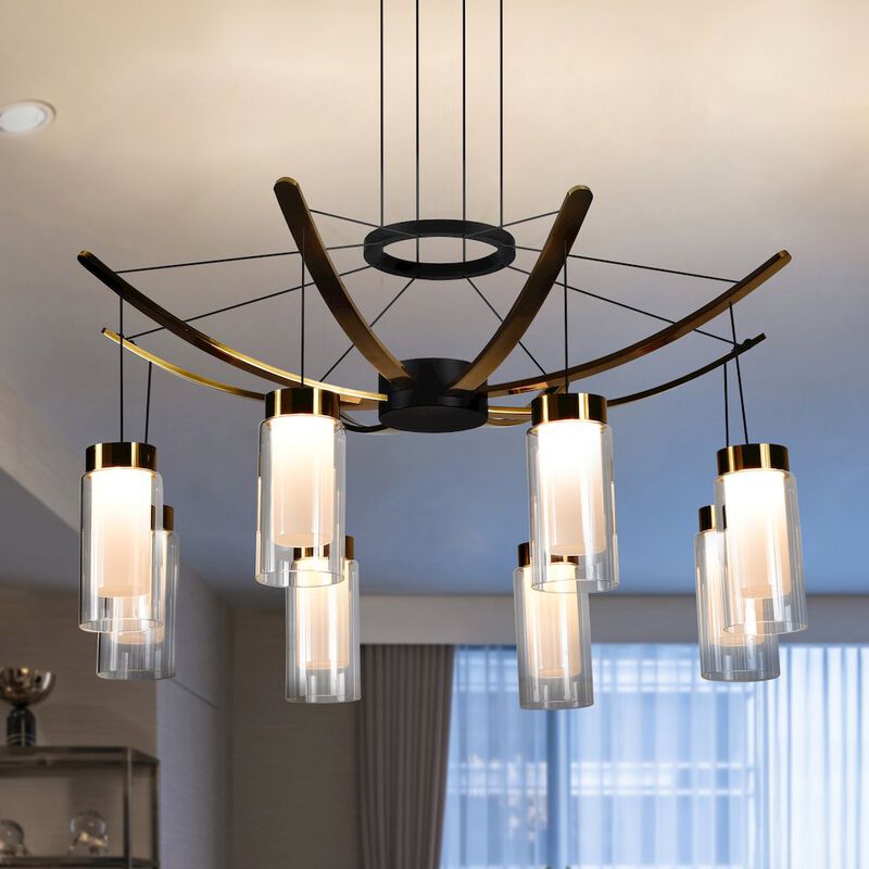 VONN Lighting Pendant Light Height Adjustable Integrated LED Chandelier 8 Glass Shades