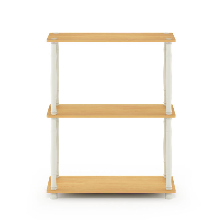 Furinno Turn-N-Tube 3-Tier Compact Multipurpose Shelf Display Rack with Classic Tube, Beech/White