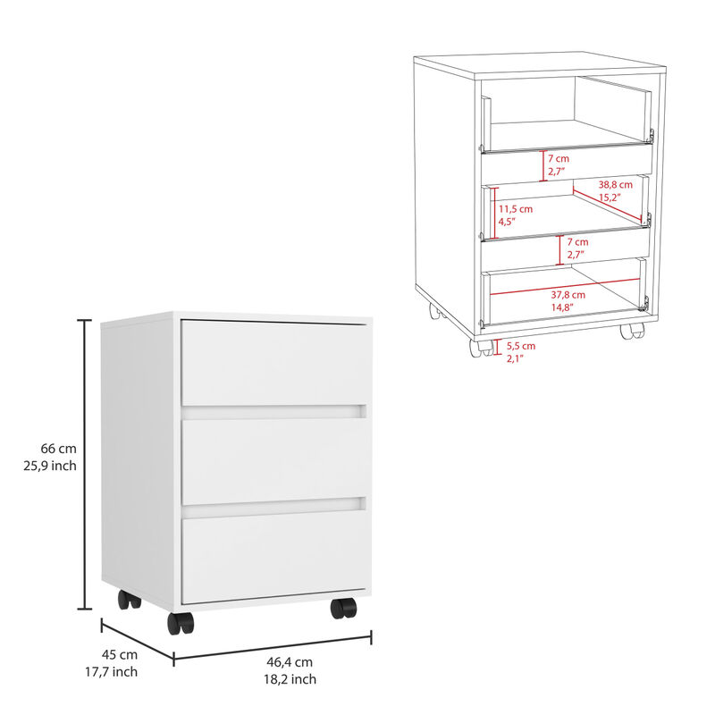 Artemisa 3 Drawer Filing Cabinet, Four Casters, Superior Top - White