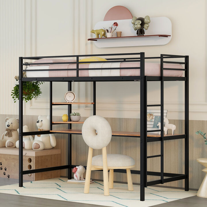 Twin Metal Loft Bed With Desk And Shelf
