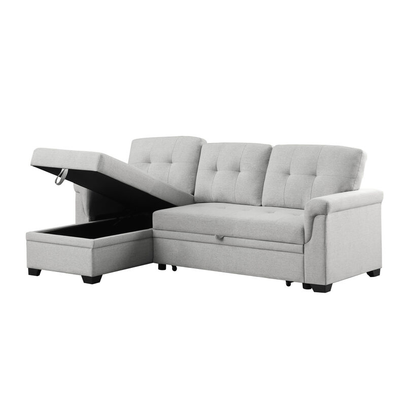 Lucca Light Gray Linen Reversible Sleeper Sectional Sofa With Storage Chaise
