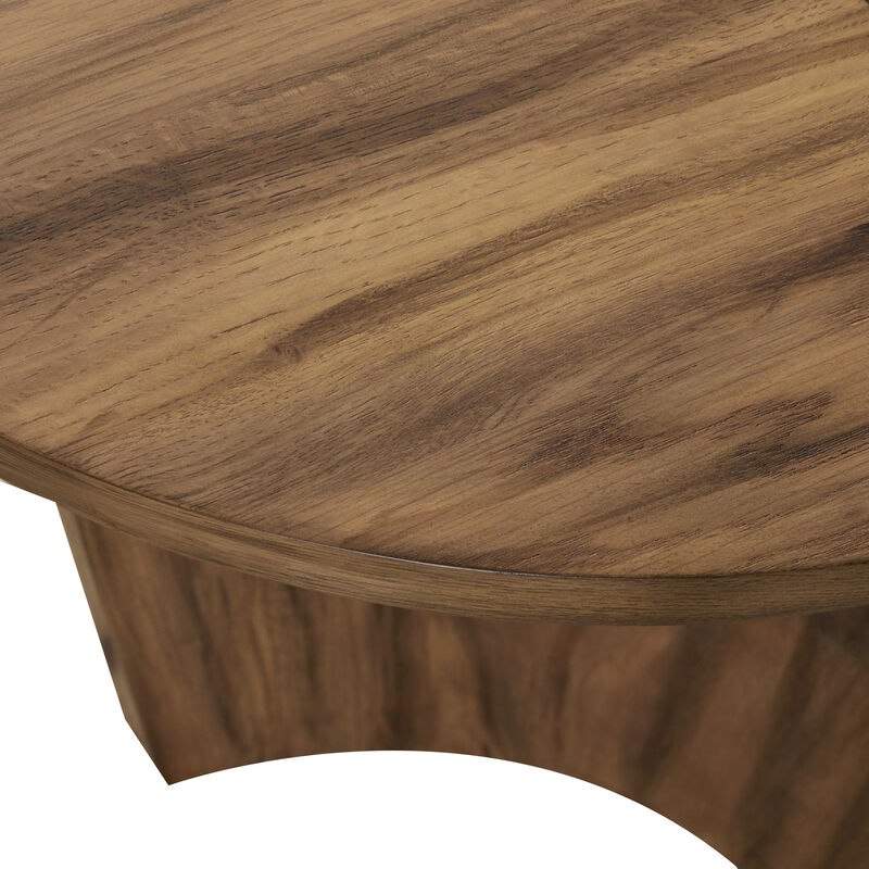 Anny Sofa Console Table, Curved Plinth Base, 52 Inch Brown Oak Wood - Benzara