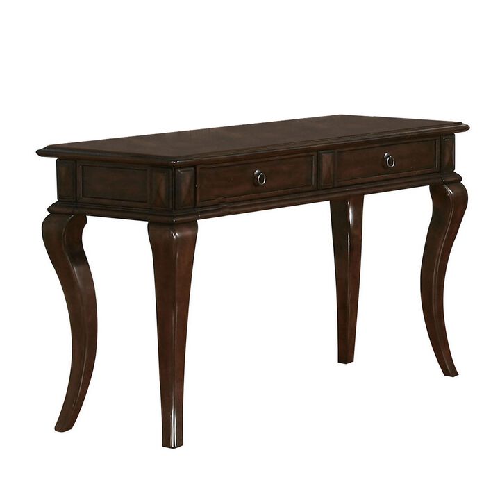 Transitional Style Wood and Metal Sofa Table with Drawers, Brown-Benzara