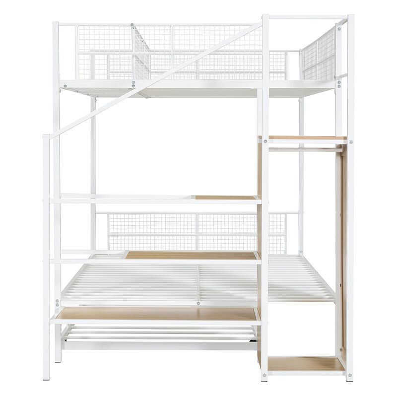 Merax Metal Bunk Bed with Trundle and Wardrobe