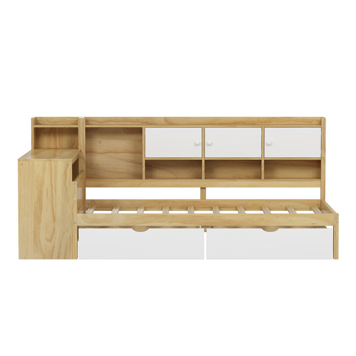 Merax Wooden L-Shape Daybed with Storage