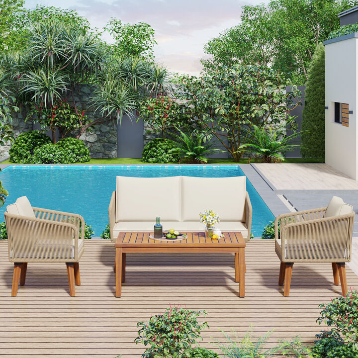 Merax Classic 4-Piece Outdoor Patio Sofa Table Conversation Set
