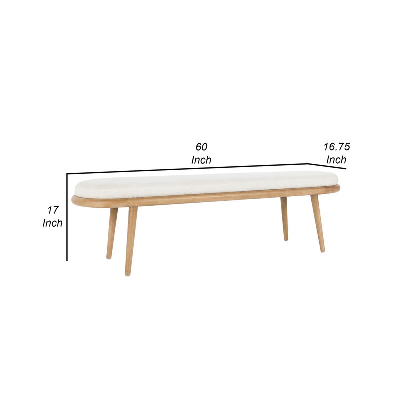 Eli 60 Inch Modern Rounded Bench, Polyester, Splayed Legs, Brown, White-Benzara