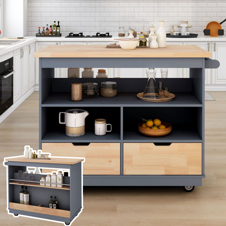 Streamdale Rolling Kitchen Island with Storage and Wine Rack