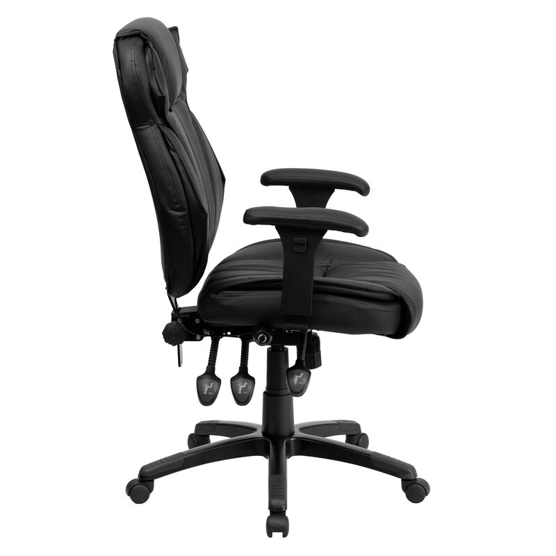Hansel High Back Black LeatherSoft Multifunction Executive Swivel Ergonomic Office Chair with Lumbar Support Knob with Arms