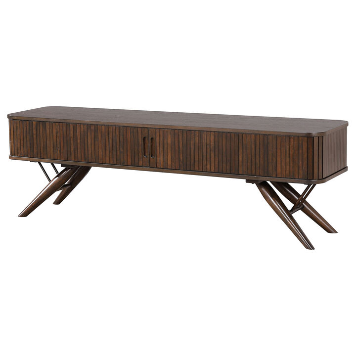 Simi TV Media Entertainment Console, Rectangular 71 Inch, Walnut Brown Wood - Benzara