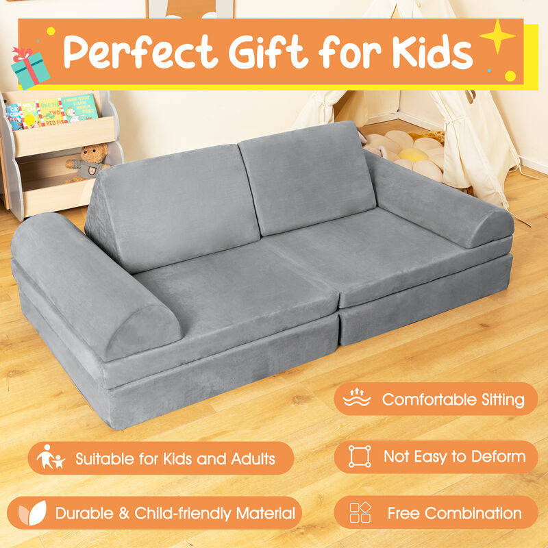 6-Piece Convertible Kids Sofa Playset with Zipper for Versatile Seating and Fun Playtime