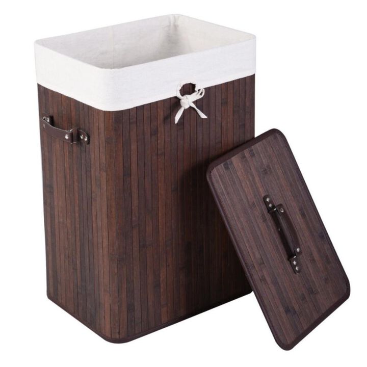 Hivvago Rectangle Bamboo Hamper Laundry Basket Washing Cloth Bin Storage Bag Lid 3 color