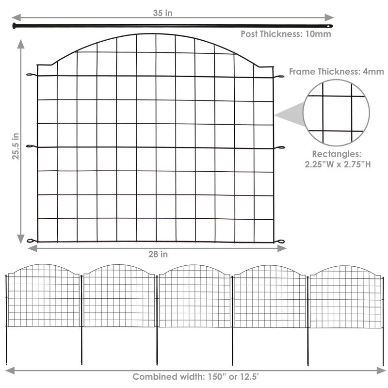 Sunnydaze 5-Piece Arched Grid Steel Garden Border Fence - 12.5 ft - Black