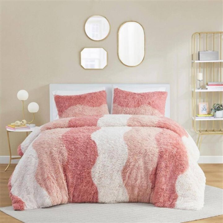 Hivvago Twin/Twin XL Pink Blush White Reversible Soft Sherpa Faux Fur 2 PC Comforter Set