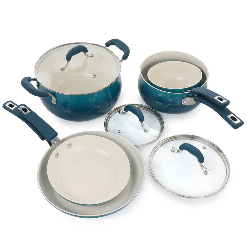 Oster Corbett 8 Piece Nonstick Aluminum Cookware Set in Teal