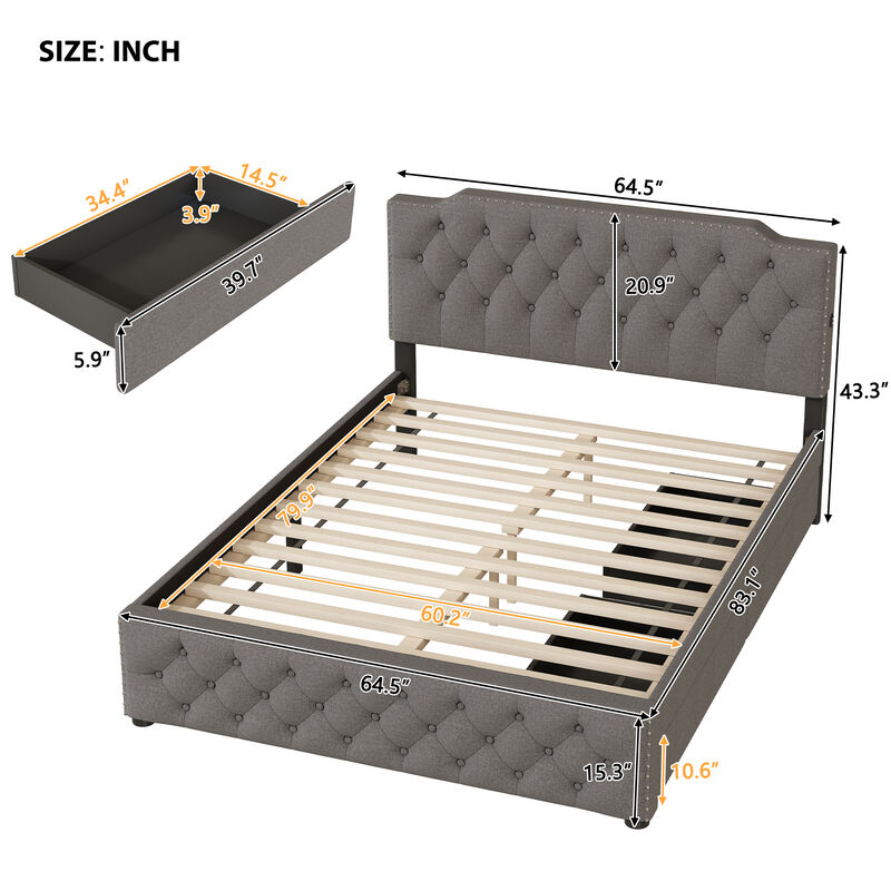 Merax Upholstered Platform Bed with 2 Drawers