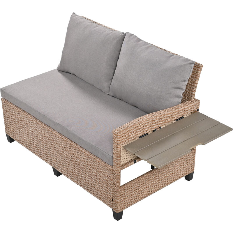 Merax Outdoor Patio Rattan Sectional Sofa Table Bench Set