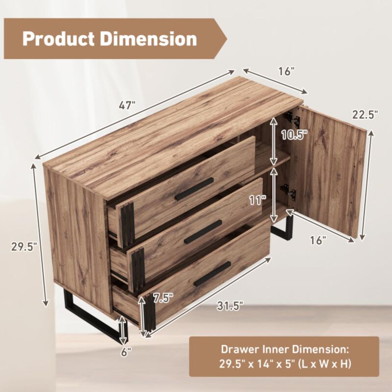 Hivvago Sideboard Buffet Cabinet Credenza Storage Cabinet with 3 Drawers