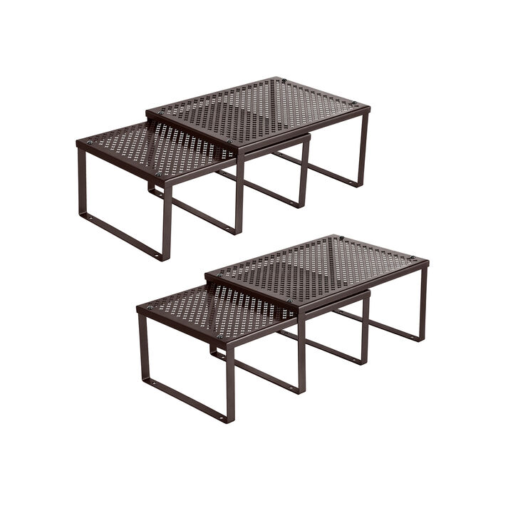 Set of 4 Stackable and Expandable Metal Cabinet Shelf Organizers - Brown Kitchen Counter Shelves
