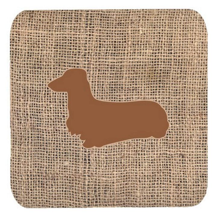 Caroline's Treasures BB1078-BL-BN-FC Dachshund Burlap and Brown Foam Coasters (Set of 4), 3.5 H x 3.5 W, Multicolor