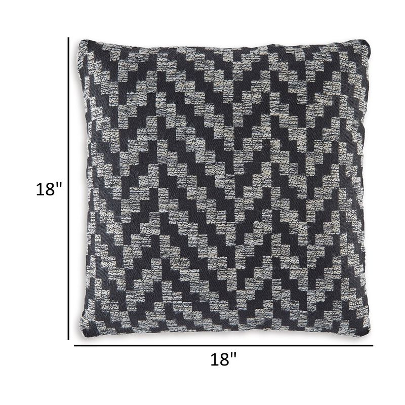 Loey Accent Pillow Set of 4, Indoor Outdoor Chevron, Black Gray Polyester -