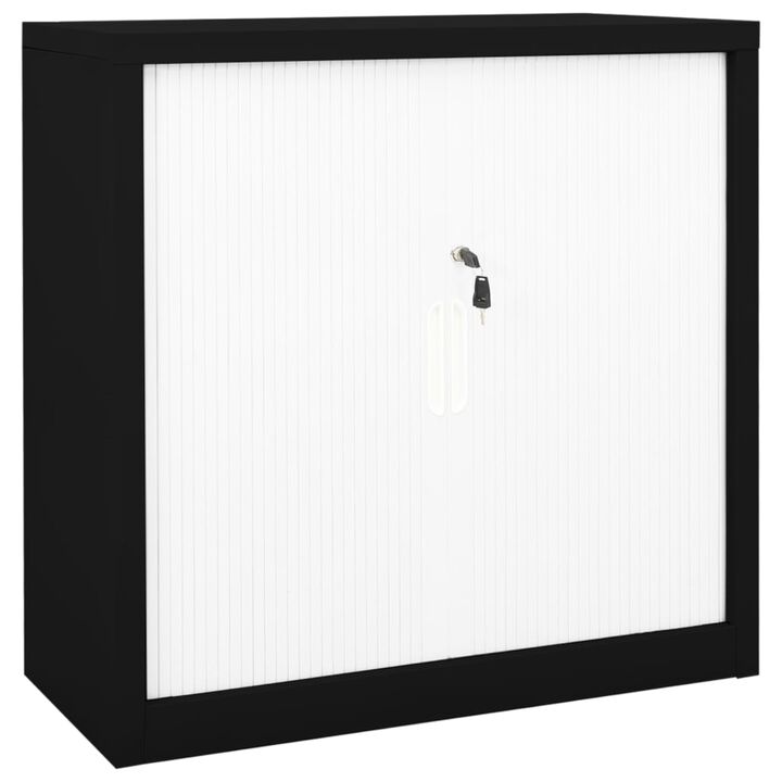 vidaXL Sliding Door Cabinet Black and White 35.4"x15.7"x35.4" Steel