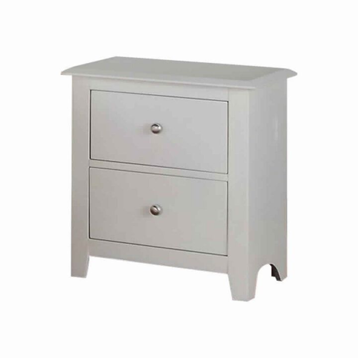 Pine Wood Nightstand With 2 Drawers, White-Benzara
